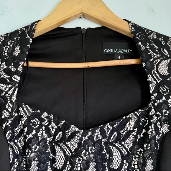 Cynthia Rowley Lace Inset Silhouette Dress Womens 4 Little Black Dress - Picture 8 of 13